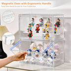 Freebat Clear Acrylic Display Case for Collectibles - 3-Tier Adjustable Figure Display with Magnetic Door & Removable Shelves,Stackable Dispaly Box for Figures - 2 Pack