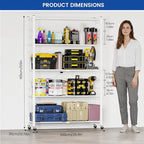 ALANNG 40" W Foldable 5-Tier Storage Shelves with Wheels, Adjustable & Removable Metal Rack, Heavy Duty Rolling Organizer for Kitchen, Garage, Closet, Pantry, and Office (White,3 Pack)