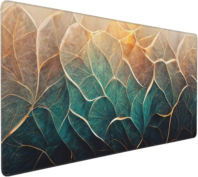 Gaming Mouse Pad,Large Mouse Pads for Desk,Non-Slip Rubber Base Extended Mousepad,XXL Keyboard Mouse Mat,Computer Keyboard Desk Pad with Stitched Edges,35.4x15.8inch,Abstract Blue Gold Floral Marble