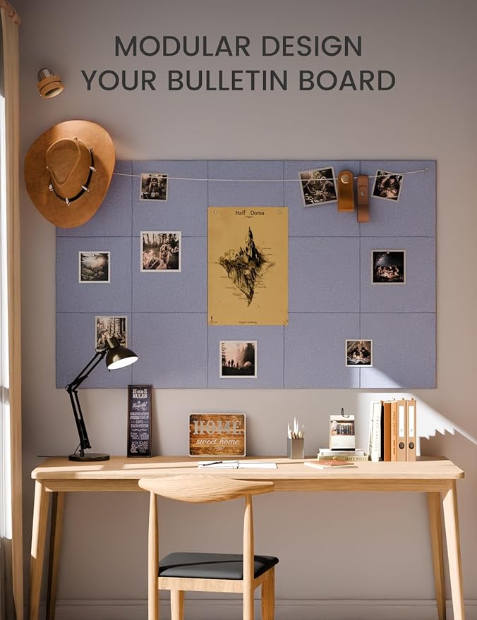 Fluxynara Large Felt Bulletin Board 36" x 24" Cork Board Alternative-6 Pack with 40 Safe Removable Adhesive Tabs, Cork Boards for Walls Cork Board for Home Office Classroom Pin Board - Soft Periwinkle