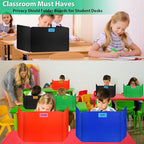 rookea 24 Pack Desk Dividers for Students with 40 Labels, Foldable Waterproof Classroom Privacy Shields Desk Privacy Panel, Plastic Folder Desk Divider for Testing Offices Classroom Teachers Supplies