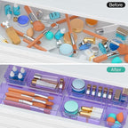 WOWBOX 9 Pack Clear Drawer Organizer Set, Acrylic Drawer Storage Trays, Storage Bins for Makeup, Cosmetics, Jewelries, Utensils, Gadgets, Office, Purple