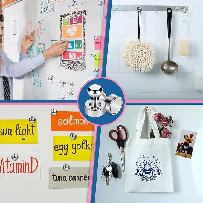LOVIMAG Fridge Magnets 56 Pcs Refrigerator Whiteboard Small Strong Magnet Classroom Kitchen Accessories Decorative Locker Set Decor Must Haves Office Calendar Refrigerador Magnetic Cute Crafts Silver
