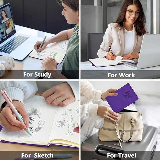 PERCUN Blank Journal Ntebook for Men & Women, 160 Pages Blank Journals for Writing, Drawing,Sketch Book,5.9" x 8.5" Leather Sketchbook, Unlined Notebook for Work, School, Art (Purple)