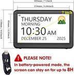Clock with Day and Date for Elderly Battery Operated, Rechargeable Digital Calendar Clock with 12 Display Modes, 20 Alarms and Medicine Reminders, Dementia Clocks for Seniors Memory Loss Alzheimer's