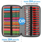 Large Capacity Black Flower Pencil Holder with Zipper Closure Twill Fabric Pencil Case for 300 Colored Pencils or 200 Gel Pens