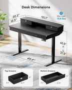 HUANUO 55 x 30 inch Electric Standing Desk with Wood Drawers,Stand up Home Office Desk Adjustable Height with Two Tiers, Ergonomic Stand up Desk with Monitor Stand, Black