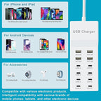 USB Charger, 12-Port Charging Station (4 USB-A Ports and 8 USB-C Ports) Compatible with Multiple Devices for iPhone 15/14/13/12Pro, Tablet PC, Smartphone
