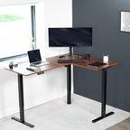VIVO Electric Corner 63 x 47 inch L-Shaped Standing Desk, Memory Height Adjustment, Dark Walnut Top Black Frame, DESK-E3CTD-47