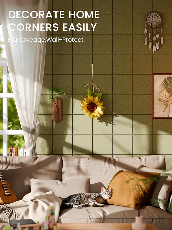 Bumusty Large Felt Bulletin Board 48" x 36" Cork Board Alternative - 6 Pack with 40 Safe Removable Adhesive Tabs, Cork Boards for Walls Cork Board for Home Office Classroom Pin Board (Olive Green)