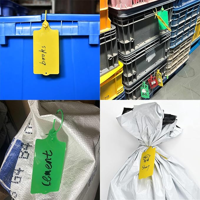 100 Plastic Shipping Tags - Waterproof, Writable, Hanging Tags with One Red Marker Pen
