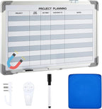 Lincia Project Planning Dry Erase Whiteboard Magnetic Dry Erase Board with Lines Sliding Marker Tray Aluminum Frame White Board Planner for Wall Project Scheduling Track Office Supplies(18"x12")