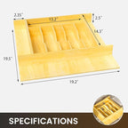 Evjocoh Silverware Drawer Organizer Wood with Adjustable Partition for Kitchen Utensil Cutlery Flatware Cabinet Storage Compartment Tray Insert with Dividers (19.2" W x 19.5" D x 2.5" H)
