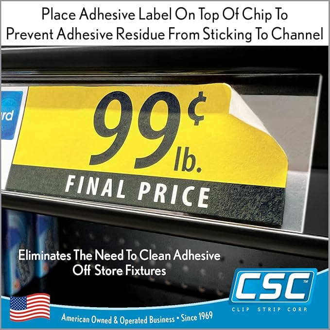 Clip Strip Corp. Price/Data Channel Label Holder Chips, Clear Plastic Tags, 2" L x 1.25" H, 7.5 Mil Thick, Gondola Shelf Edge, Reusable, Made for Point of Purchase Shelf Molding (2000)