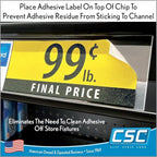 Clip Strip Corp. Price/Data Channel Label Holder Chips, Clear Plastic Tags, 2" L x 1.25" H, 7.5 Mil Thick, Gondola Shelf Edge, Reusable, Made for Point of Purchase Shelf Molding (500)