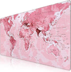 iCasso Extended Gaming Mouse Pad (35.4x15.7 in), Large 3mm Non-Slip Rubber Base Mousepad with Stitched Edges, Waterproof Keyboard Mouse Mat Desk Pad for Work, Game, Office, Home - Pink World