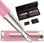 Ellington Pens Luxury Fountain Pen Set - Smooth Fine Nib - Includes 3 Ink Cartridges, Refillable Ink Converter, Gift Box - Fountain Pens For Writing, Calligraphy, Journaling, Sketching (Rosy Flair)