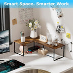 Aothia Wood Desktop Shelf for Top of Desk - 2-Tier Adjustable Bookshelf Organizer, Freestanding Stackable Shelves for Office, Home, Kitchen Counter (Rustic Brown)