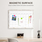 Monthly Dry Erase Calendar Whiteboard for Wall, 24" x 18" Magnetic White Board Calendar Board - Rustic Vintage Wooden Frame