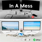 AFOOYO Dual Monitor Stand Riser, Wing-Shaped Sturdy Desktop Wood Stand for 2 Monitors, White Riser for Laptop, PC, Computer