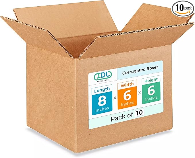 Small Moving & Shipping Boxes 8x6x6 inches (10-Pack) - Extra Strength 200 lb vs Regular - Corrugated Cardboard Boxes for USPS/FEDEX - Corrugated Packaging Box - Box Small by IDL Packaging