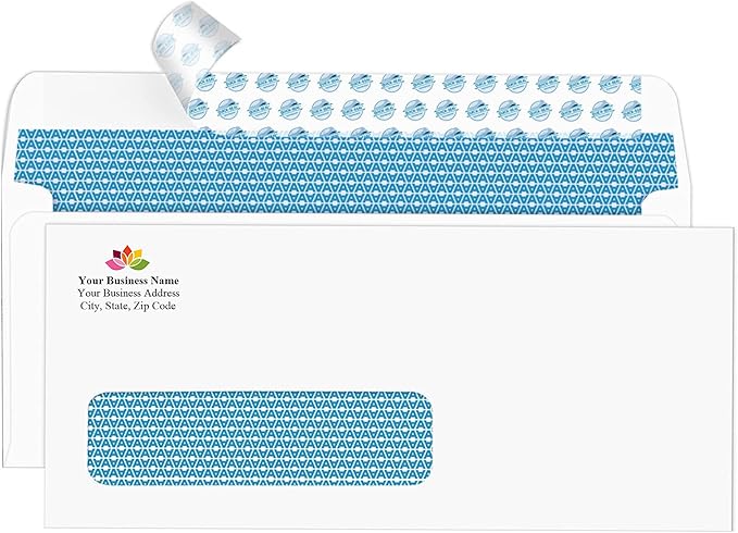 Aimoh 500#10 Custom Printed Single Left Window Self Seal Security Envelopes, Text and Logo Customization, Self Sealing Closure, Security Tinted, Size 4-1/8 x 9-1/2 Inches, 24 LB, 500 Count (72352)