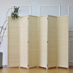 Furnnylane 6 Panel Bamboo Room Divider and Folding Panel Screen,Bamboo Panel Divider for Room Separation,Beige,67" H x 92.1" W