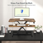 FLXISPOT 36" Standing Desk Converter, Quick Sit Stand up Desktop Riser Height Adjustable Monitor and Laptop Workstation with Keyboard Tray, Rustic Color