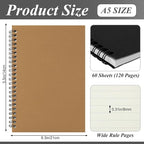 Leelosp 12 Pack Small Spiral Notebook A5 Lined College Ruled Spiral Journal Notebook 5.5 x 8.3 Inch Kraft Cover, 120 Pages for Work Students Office Business(Red, Green, Black, Blue, Brown, Gray)