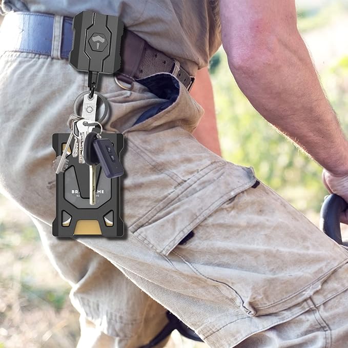 VYNCS Retractable Keychain Badge Holder with Belt Clip, Heavy Duty Carabiner ID Badge Clip Reel, 32” Steel Retractable Cord, 10 oz Rebound，1pcs Black Belt Clip