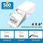 4"×6" Direct Thermal Shipping Label, Fanfold Thermal Label 4000 Packs (500packs Per Stack) Permanent Adhesive, Compatible with Zebra, Rollo, Jadens, Nelko