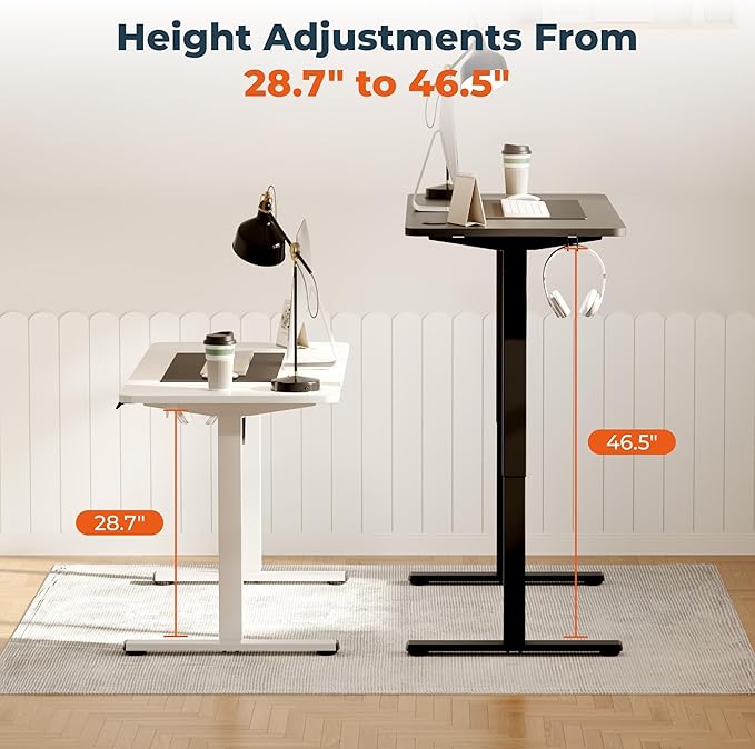 FitStand Adjustable Stand Up Desk with Memory Preset, Standing Desks 40 x 24 Inch Electric Home Office Desk Computer Workstation, Splice White Top + White Frame