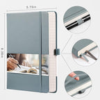 EMSHOI Graph Paper Notebook - 256 Pages A5 Graph Notebook/Journal, Hard Cover, 120gsm Thick Paper, Smooth PU Leather, Inner Pocket, 5.75'' × 8.38''-GrayBlue