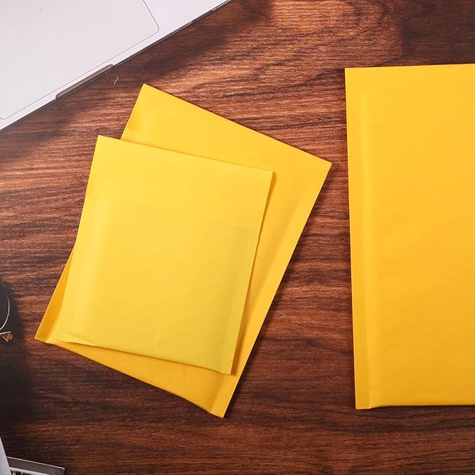 50 Pieces Metallic Padded Bubble Mailers Shipping Mailers Poly Mailers Foil Glitter Padded Envelopes Adhesive Seal Closure Envelopes Shipping Bags for Mailing Packing (Yellow, Simple Style)