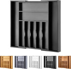 oridom Large Premium Bamboo Silverware Organizer - Expandable Drawer Organizer & Utensil Organizer - 17"x19.7" Cutlery Tray with Dividers for Kitchen Utensils and Flatware (7-9 Slots) (Black)