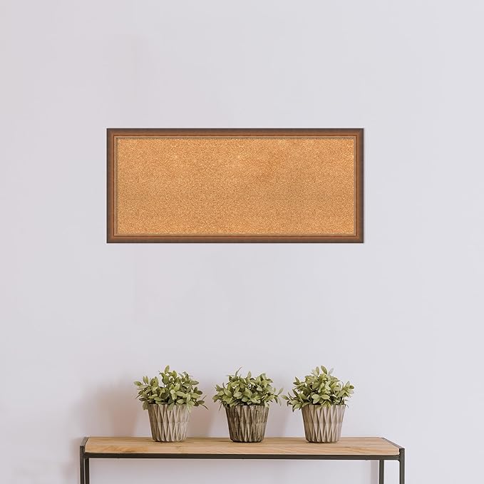 Amanti Art Natural Cork Board for Wall, 16x36 Vision Board with Bronze Frame, Medium Corkboard Office Decor for Home Organization, Modern Corkboard Pinboard to Display Items for Home Organization in