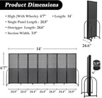 Folding Room Partition,Freestanding Privacy Divider,Portable Office Divider Wall,Commercial Space Partition Screen,Perforated Felt Panel Design,18'5"W x 6'7"H,7 Panel,Dark Grey