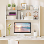 Tangkula Desktop Bookshelf for Computer Up to 32”, 37” Countertop Storage Hutch with 6 Storage Shelves, 3-Tier Desktop Organizer Display Rack, Wooden Desk Hutch for Dorm Home Office (White)