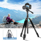 PULUZ 64"/164cm Video Tripod, Metal Camera Tripod with 360°Fluid Drag Head, Quick Release Plate Compatible with Canon Nikon Sony and Other DSLR Camera Camcorder for Photography/Videography