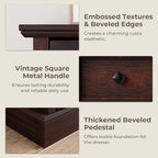 VVFLU Farmhouse 6 Drawer Dresser for Bedroom, 54" Wide Wood Dresser with Natural Texture, Rustic Chest of Drawers for Bedroom with Vintage Metal Hands, for Living Room, Hallway, Cherry
