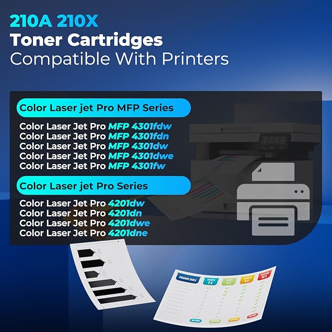 210X Toner Cartridges High Yield Compatible for HP 210X 210A Toner Color Laser jet Pro MFP 4301fdw MFP 4301fdn Compatible for Color Laser jet Pro 4201dw 4201dn MFP4301fdw MFP4301fdn (4 Pack with Chip)
