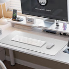 Boutilon Leather Desk Pad Protector,Non-Slip Mouse Pad,Laptop Desk Pad,Office Mouse Mat,Waterproof Leather Desk Blotter,Desk Writing Pad for Office and Home (L-Silver,35"x 17")