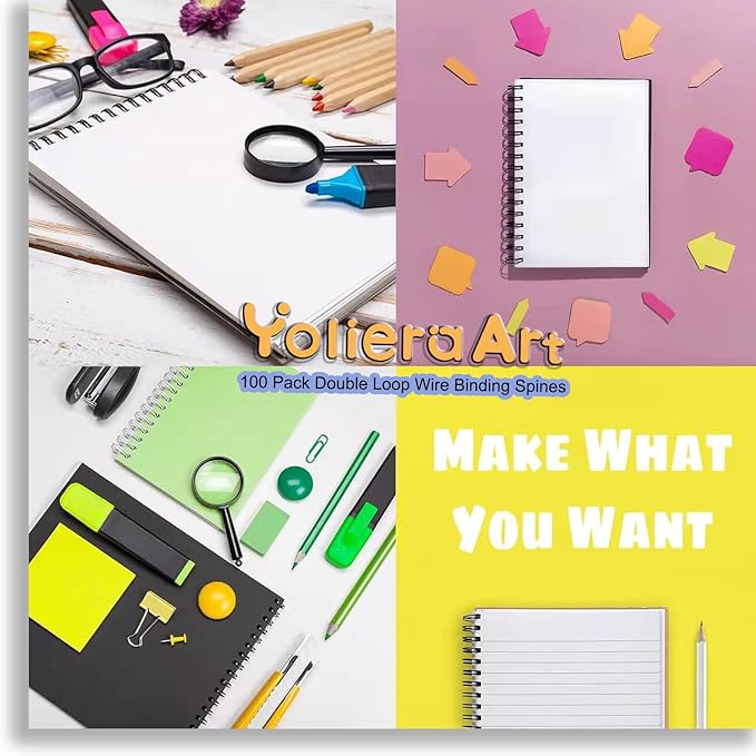 100 Pack Double Loop Wire Binding Spines, YolieraArt Wire Binding Spines, 5/16 Inch Binding Wire for Letter Size (40 Sheet Capacity), 100P, 3:1 Pitch, Black)