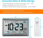 Wall Clock Atomic with Indoor Outdoor Temperature Battery Powered, Easy Reading with 10.5 Inch Large LCD Display, 330FT Range Table Wall Clock With DST, 12/24 Hour for Living Room Kitchen (Silver)