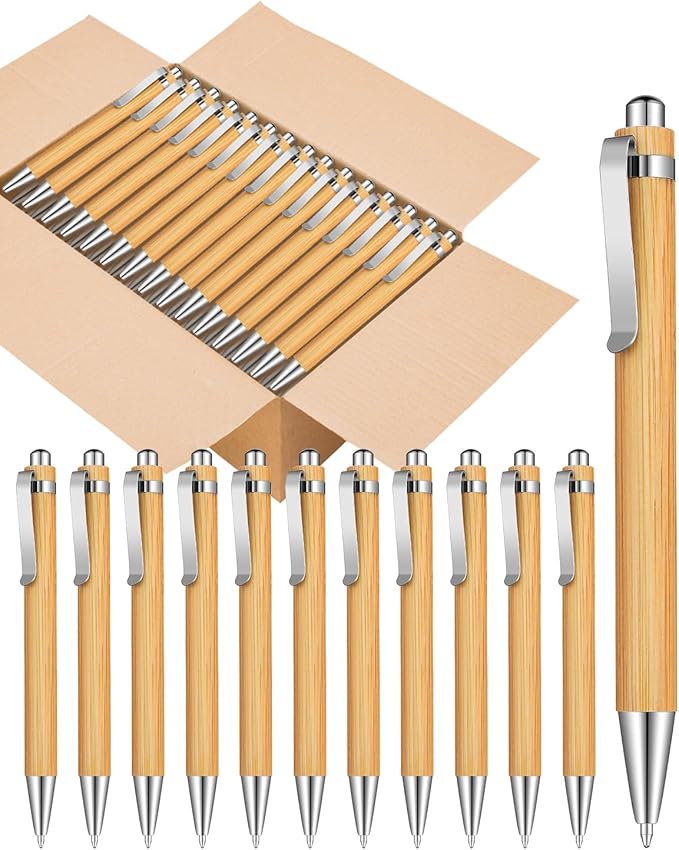 lyforx Bamboo Pens Bulk Wooden Bamboo Pens Engraving Wooden Ballpoint Pen Customizable Gift Pen Bulk 50pcs