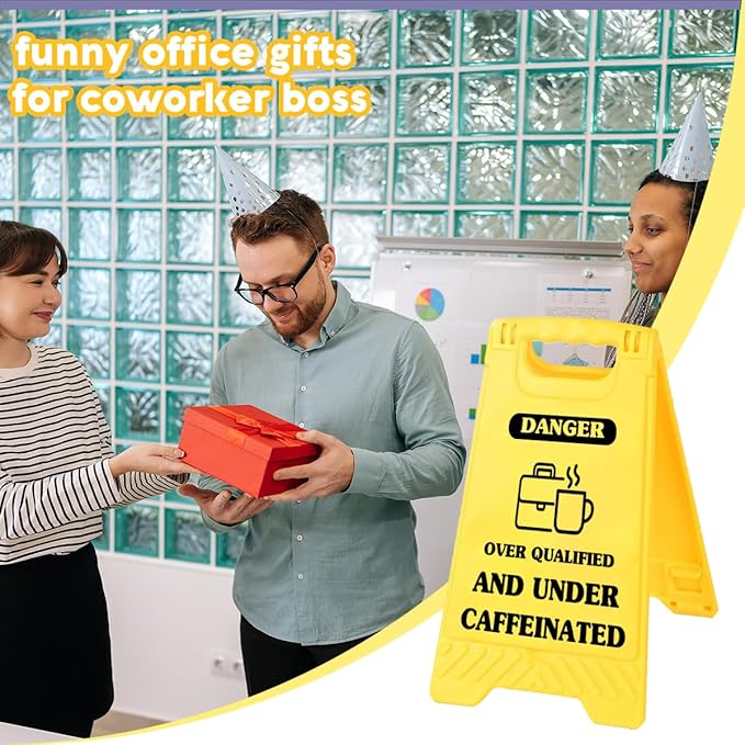 Funny Office Desk Accessories,Office Cubicle Decor, Caution Desk Decor,Phone Holder Mirror Acrylic Table Signs，Sarcastic Quote Novelty Gift for Coworkers Graduates Coffee Lovers HR (Over Qualified)
