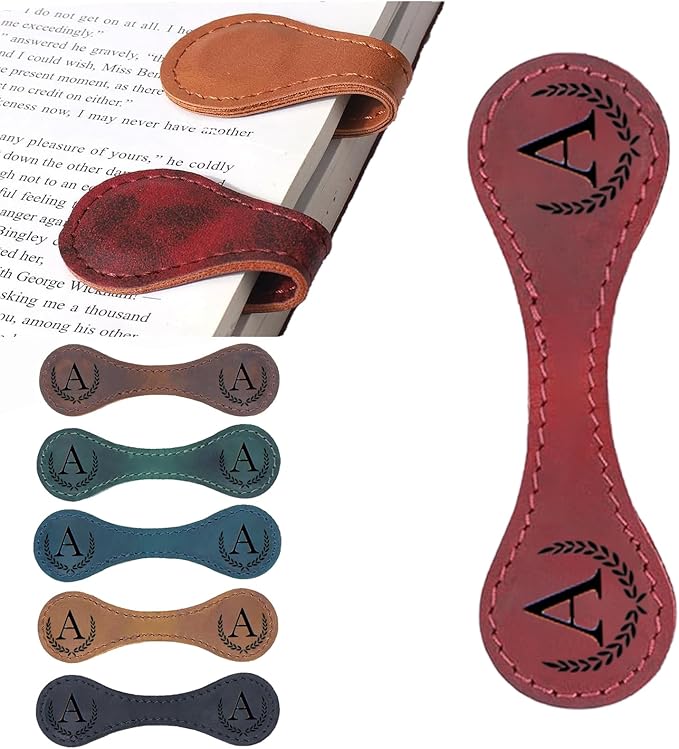 Personalized Magnetic Leather Bookmark, 26 Letters Custom Leather Bookmarks, Handmade, Leather Magnetic Bookmark for Book Lovers Readers Women Kid(Red，A）