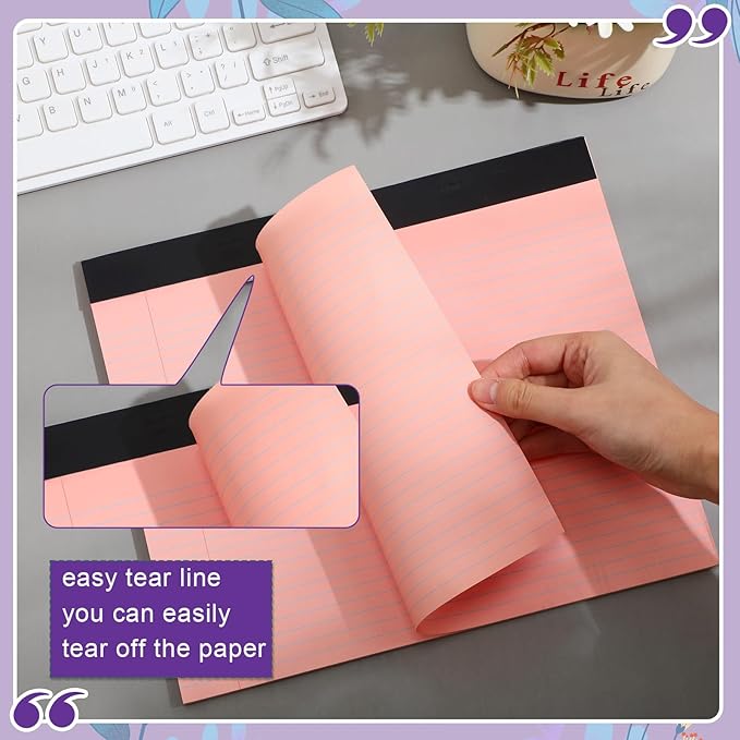 Lincia 12 Pcs 11" x 9.5" Legal Pads College Ruled Notepad Landscape Notebook Horizontal Lined Notebook 80 Gsm Assorted Colors Paper Pastel Writing Pads for School Office, 40 Sheet (Cute Color)