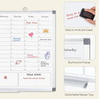 White Board Dry Erase Board for Wall, Magnetic Whiteboard Calendar 24" X 18", Weekly Calendar Whiteboard with Hourly Time Slots, Hanging Double-Sided White Board for Office,School,Home - 1 Pack