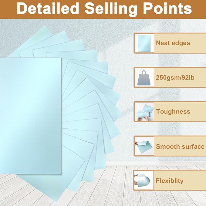 Silunkia 28 Sheets Blue Shimmer Cardstock 8.5 x 11 Premium Paper, 250gsm/92lb Heavyweight Craft Paper Card Stock for Making Cards, Greeting Cards, Office Printing, Scrapbooking, Invitations